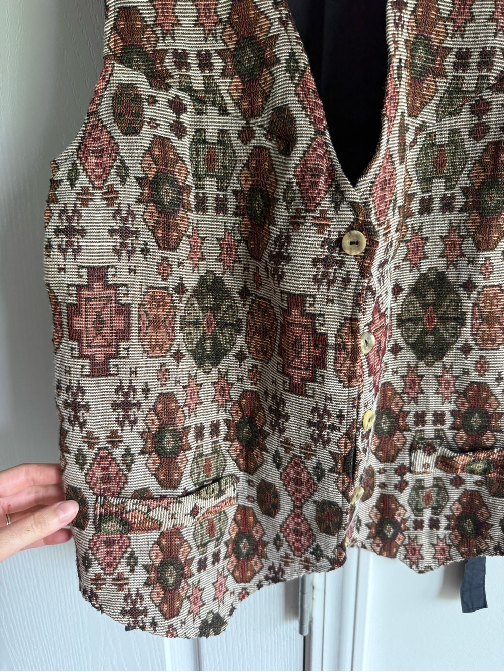 Boho Vintage Tapestry Patterned Vest in Earth Tones - Picture 5 of 10